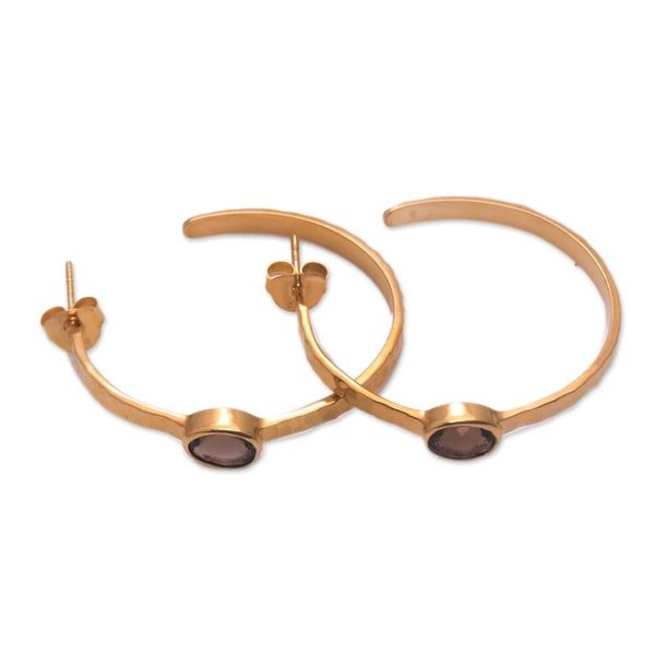Alternate image for 18k Gold Plated Quartz Hammered Half-Hoop Earrings Paradox