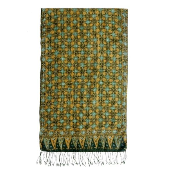Alternate image for Green Batik Handstamped 100 Silk Shawl Star Truntum