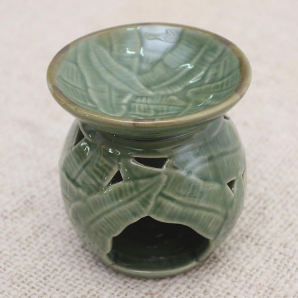Alternate image for Tropical Theme Green Ceramic Oil Warmer from Bali Coconut Leaves