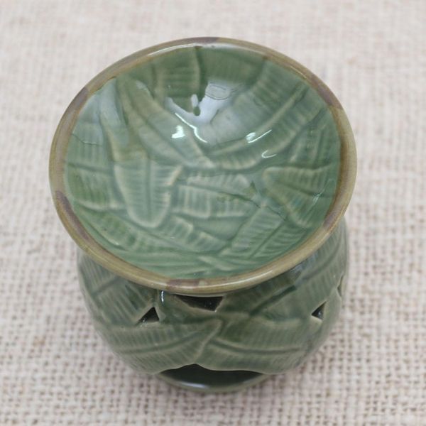 Alternate image for Tropical Theme Green Ceramic Oil Warmer from Bali Coconut Leaves