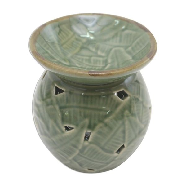 Alternate image for Tropical Theme Green Ceramic Oil Warmer from Bali Coconut Leaves