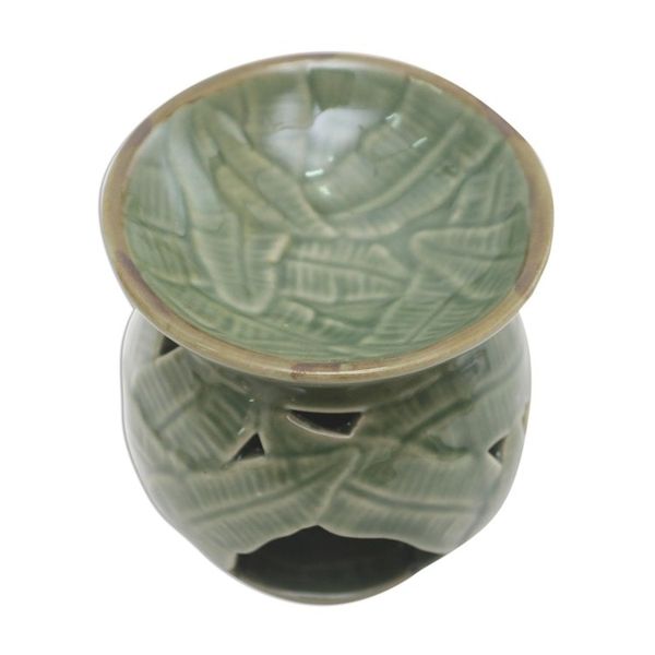 Alternate image for Tropical Theme Green Ceramic Oil Warmer from Bali Coconut Leaves
