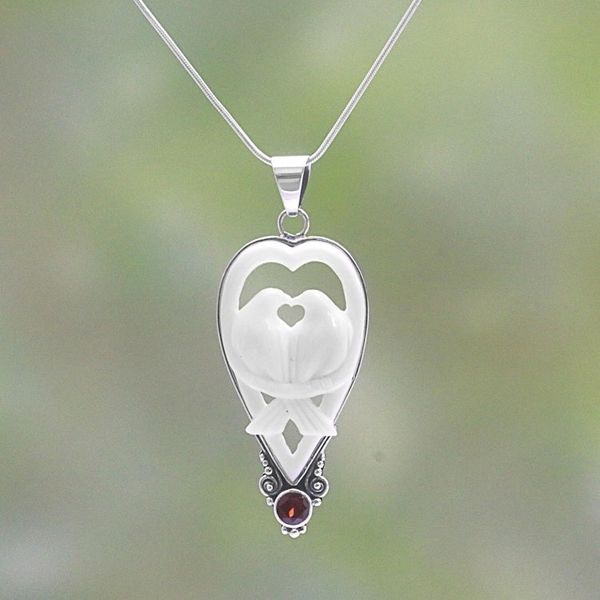 Alternate image for Garnet and Bone Dove Pendant Necklace from Bali Dove Couple