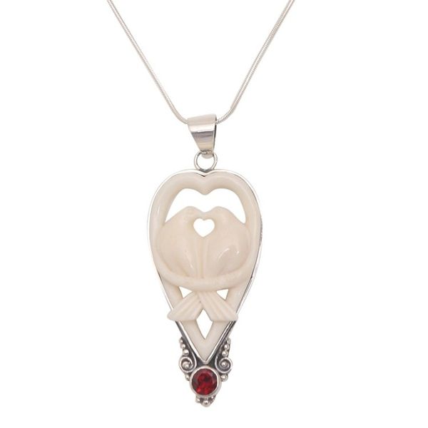 Alternate image for Garnet and Bone Dove Pendant Necklace from Bali Dove Couple
