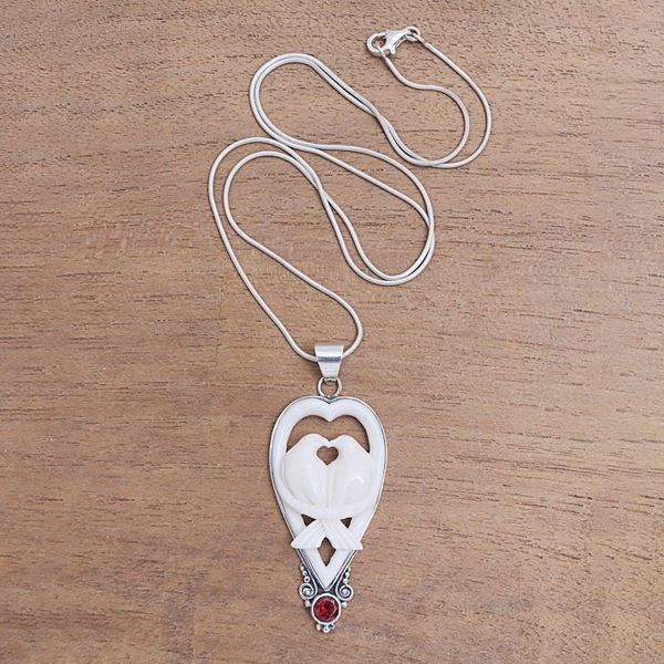 Alternate image for Garnet and Bone Dove Pendant Necklace from Bali Dove Couple