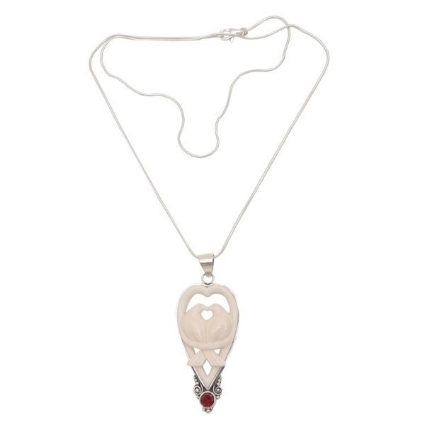 Alternate image for Garnet and Bone Dove Pendant Necklace from Bali Dove Couple