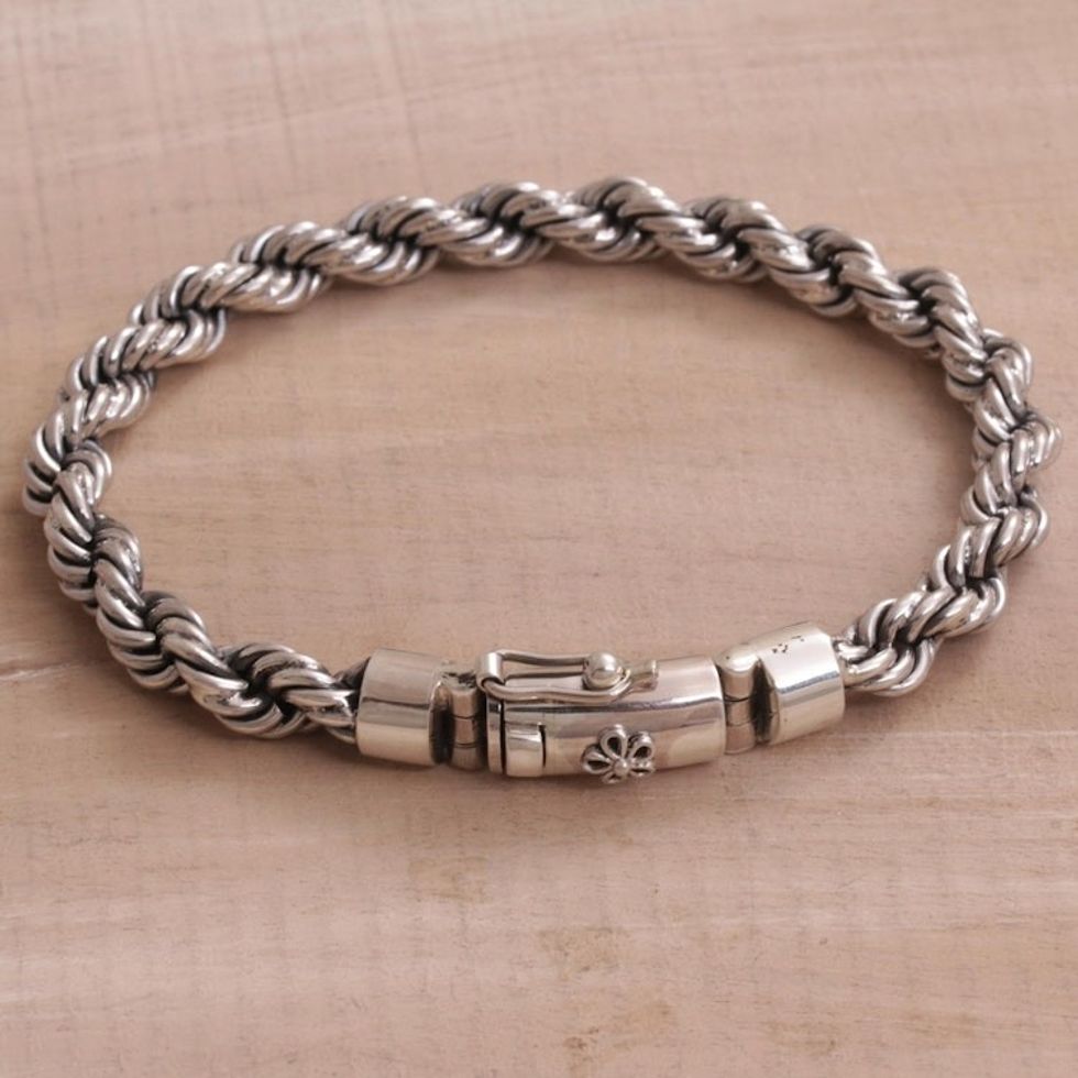 Artisan Crafted Sterling Silver Chain Bracelet from Bali 'Shining Bond'