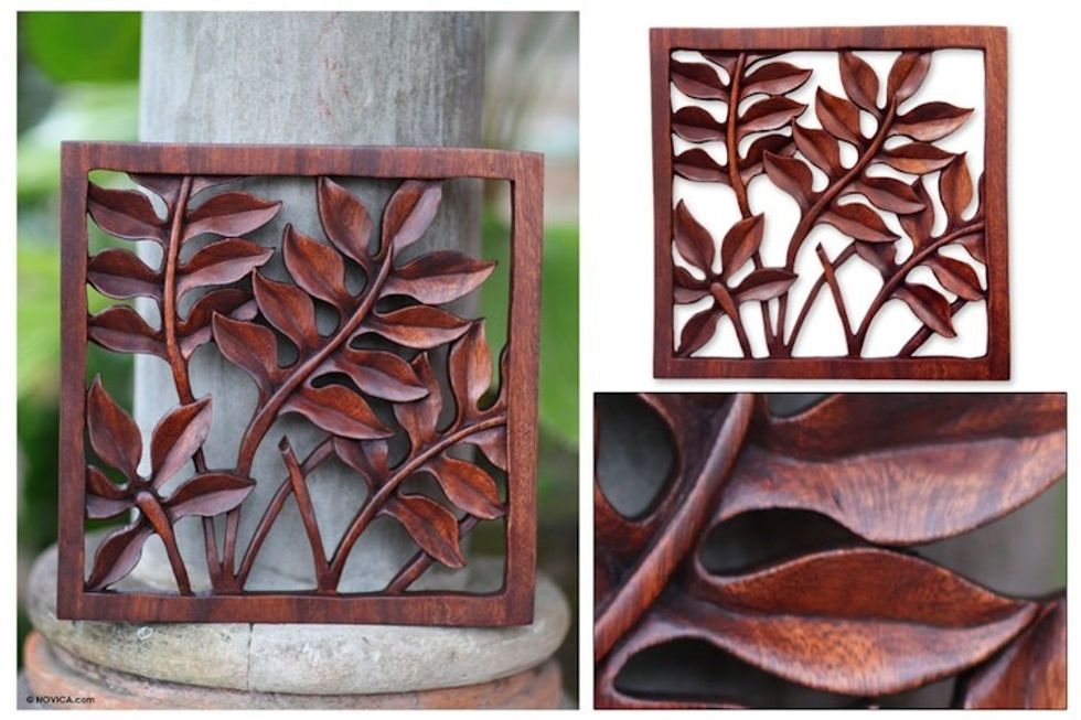 Hand Crafted Wood Relief Panel 'Melinjo Leaves'