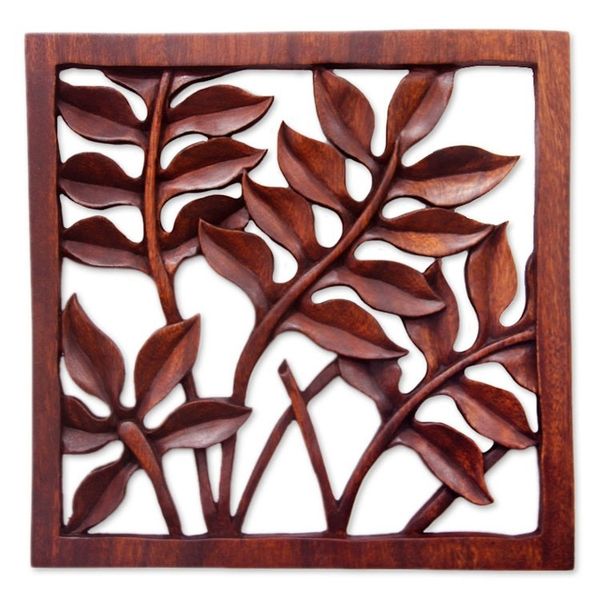 Alternate image for Hand Crafted Wood Relief Panel Melinjo Leaves