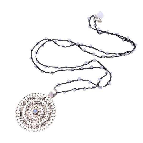 Alternate image for Rainbow Moonstone Beaded Pendant Necklace from Bali Pebble Shield