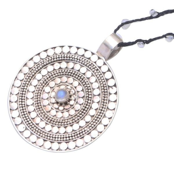 Alternate image for Rainbow Moonstone Beaded Pendant Necklace from Bali Pebble Shield