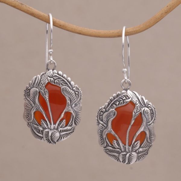 Alternate image for Carnelian and 925 Silver Floral Dangle Earrings from Bali Floral Plains