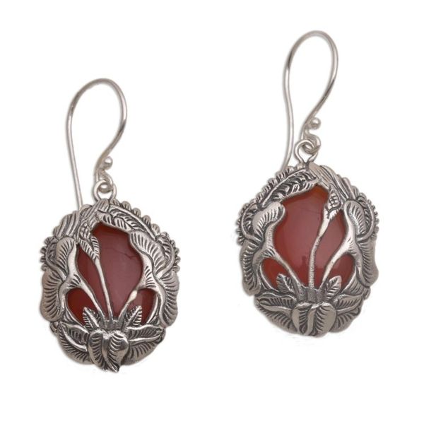 Alternate image for Carnelian and 925 Silver Floral Dangle Earrings from Bali Floral Plains
