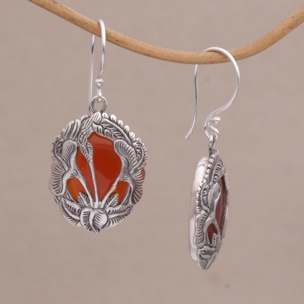 Alternate image for Carnelian and 925 Silver Floral Dangle Earrings from Bali Floral Plains