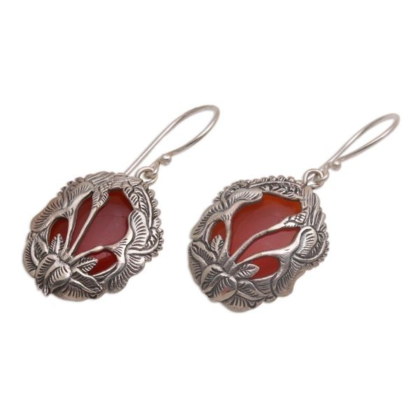 Alternate image for Carnelian and 925 Silver Floral Dangle Earrings from Bali Floral Plains