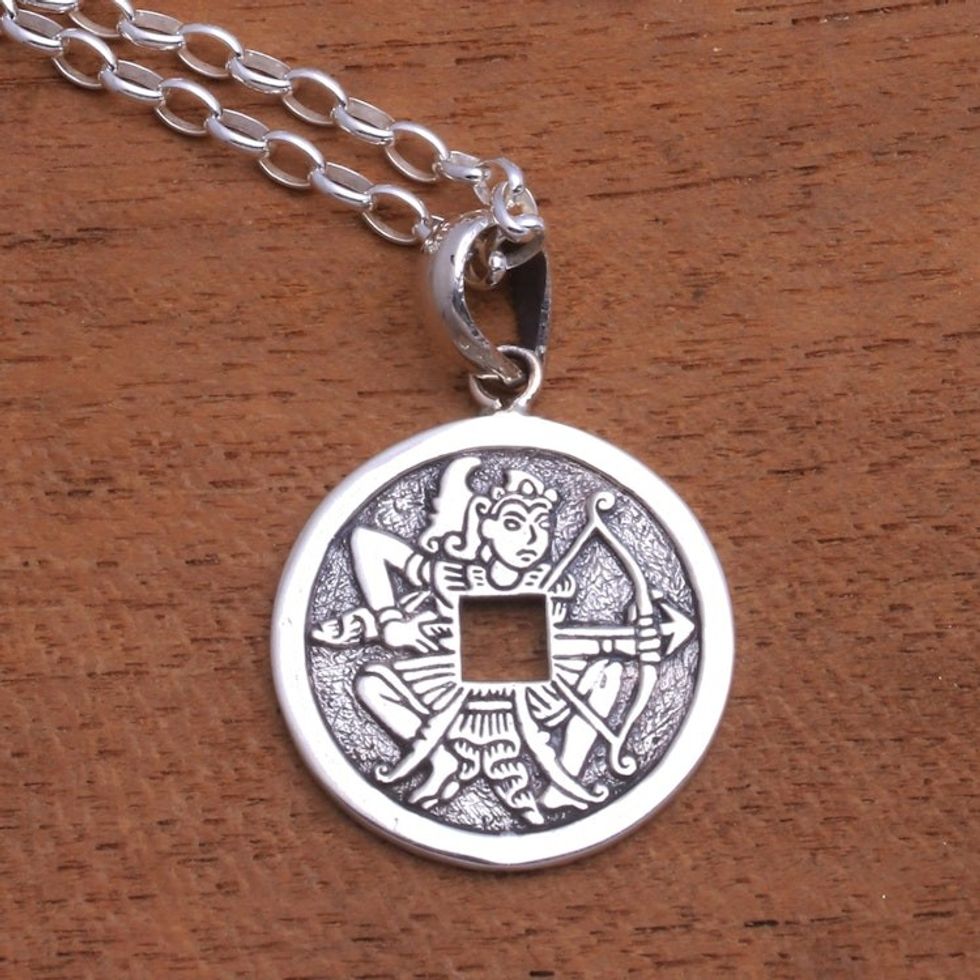 Sterling Silver Arjuna Pendant Necklace from Bali 'Arjuna's Arrow'
