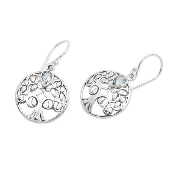 Alternate image for Handmade 925 Sterling Silver Blue Topaz Dangle Earrings Full of Blessings