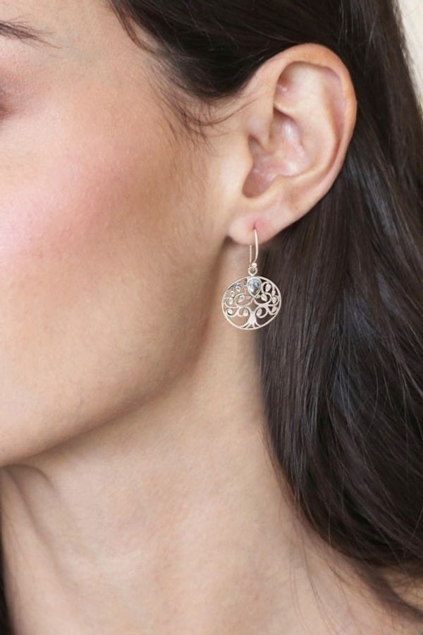 Alternate image for Handmade 925 Sterling Silver Blue Topaz Dangle Earrings Full of Blessings