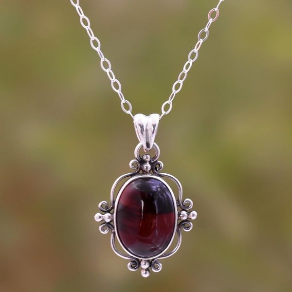 Alternate image for Oval Red Tigers Eye Pendant Necklace from Bali Wild Eye