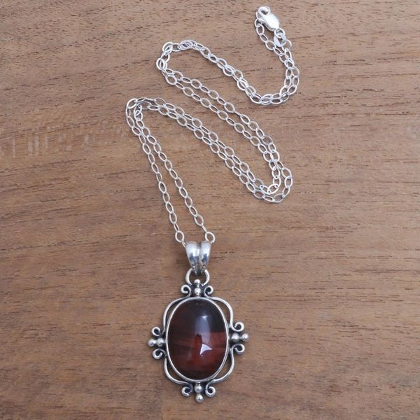 Alternate image for Oval Red Tigers Eye Pendant Necklace from Bali Wild Eye