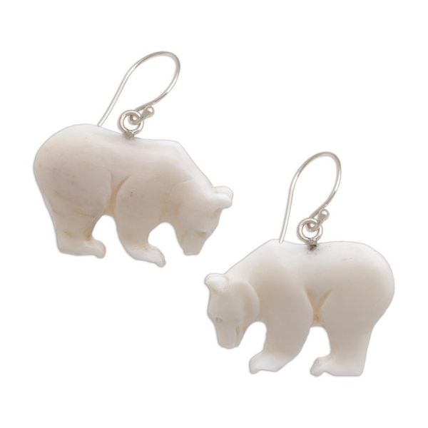 Alternate image for Handcrafted Bone Grizzly Bear Dangle Earrings from Bali Grizzly Brothers