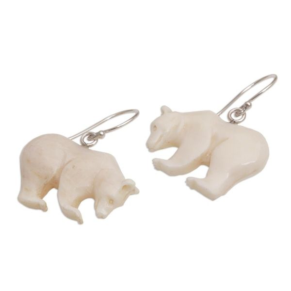 Alternate image for Handcrafted Bone Grizzly Bear Dangle Earrings from Bali Grizzly Brothers