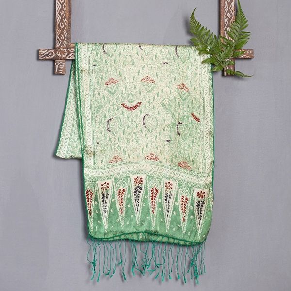 Alternate image for Hand Made Floral Silk Batik Scarf Royal Java Green