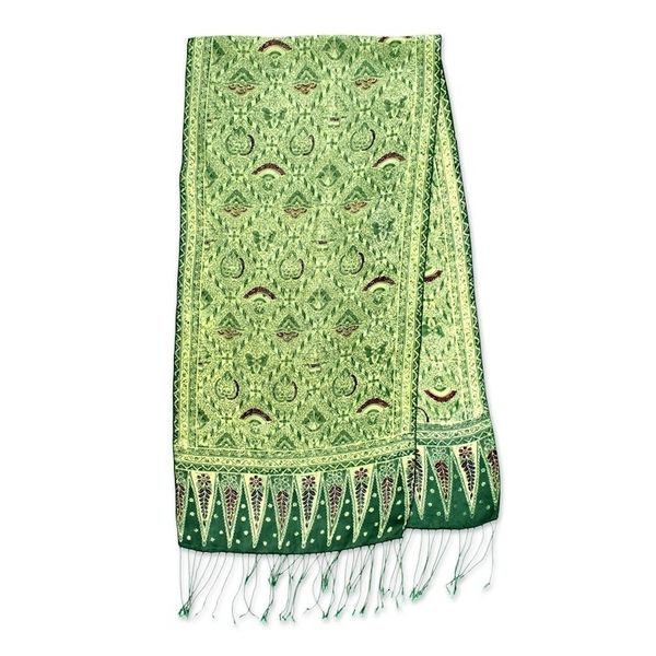 Alternate image for Hand Made Floral Silk Batik Scarf Royal Java Green