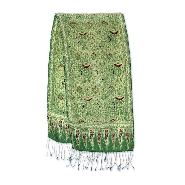 Alternate image for Hand Made Floral Silk Batik Scarf Royal Java Green