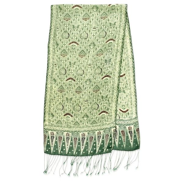 Alternate image for Hand Made Floral Silk Batik Scarf Royal Java Green