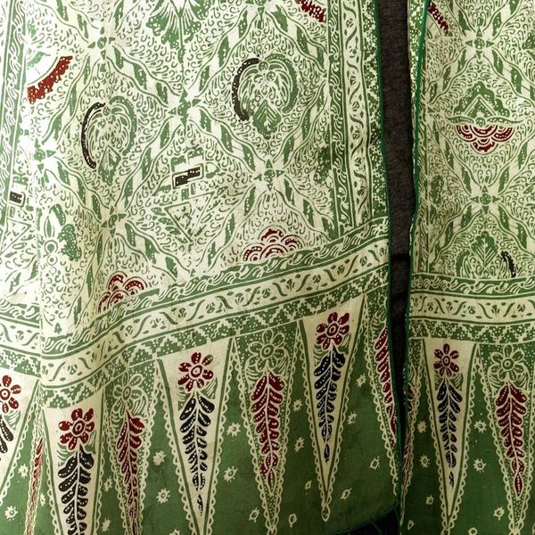 Alternate image for Hand Made Floral Silk Batik Scarf Royal Java Green
