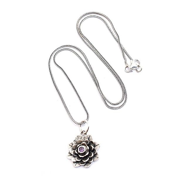 Alternate image for Hand Crafted Floral Amethyst and Sterling Silver Necklace Sacred Lilac Lotus