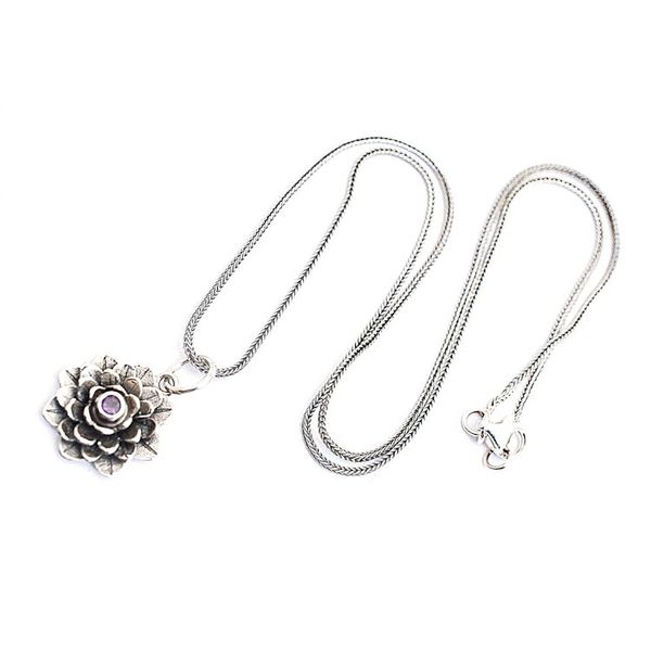 Alternate image for Hand Crafted Floral Amethyst and Sterling Silver Necklace Sacred Lilac Lotus