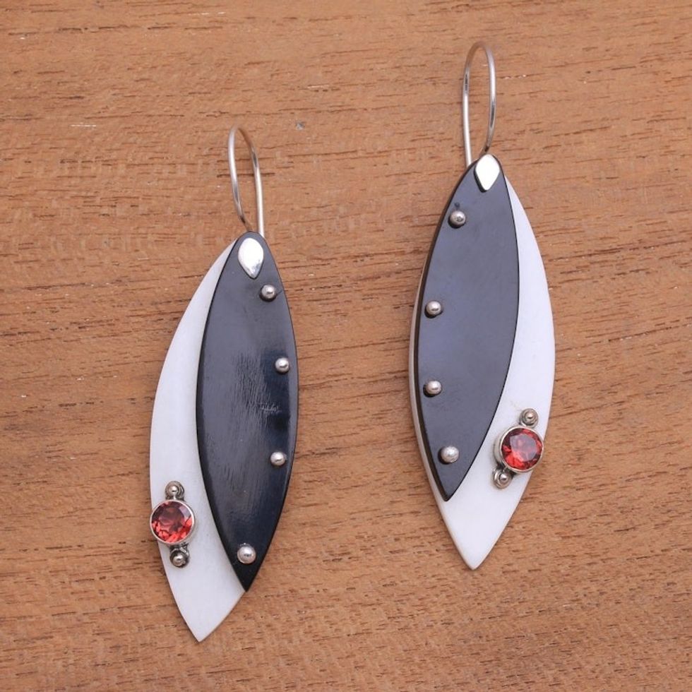 Modern Garnet Dangle Earrings from Thailand 'Light's Edge'