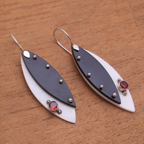 Alternate image for Modern Garnet Dangle Earrings from Thailand Lights Edge