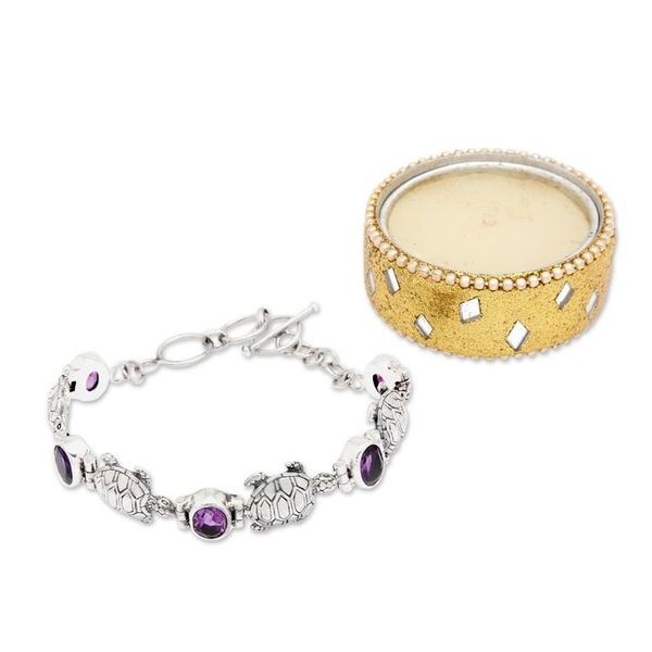 Alternate image for Balinese Silver Turtle Theme Handcrafted Amethyst Bracelet Turtle Migration