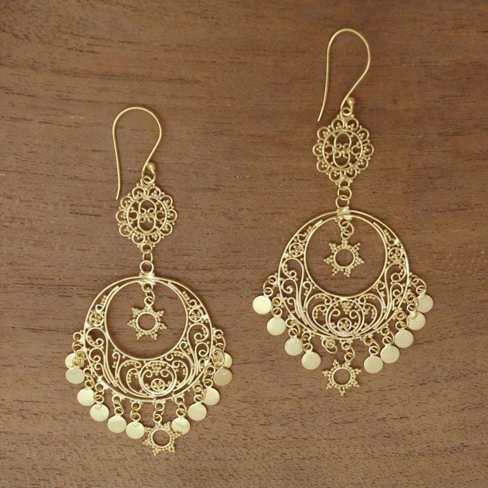 Gold Plated Sterling Silver Chandelier Earrings 'Daylight Queen'