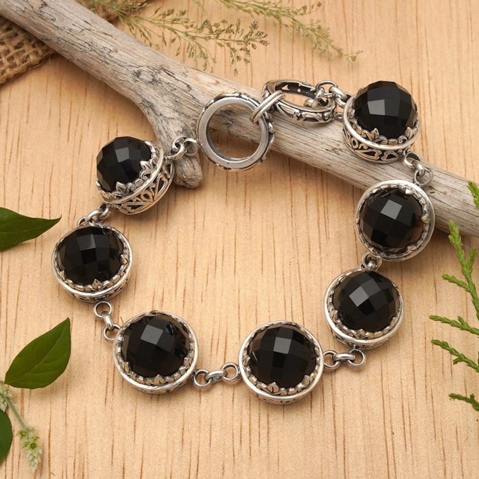 Balinese Onyx and Sterling Silver Link Bracelet 'Midnight Queen'