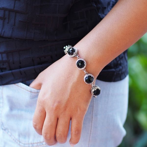 Alternate image for Balinese Onyx and Sterling Silver Link Bracelet Midnight Queen