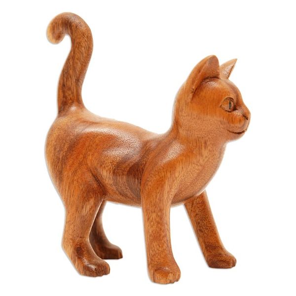 Alternate image for Wood Sculpture from Indonesia Guardian Cat