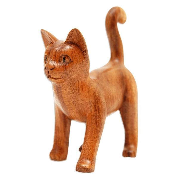 Alternate image for Wood Sculpture from Indonesia Guardian Cat