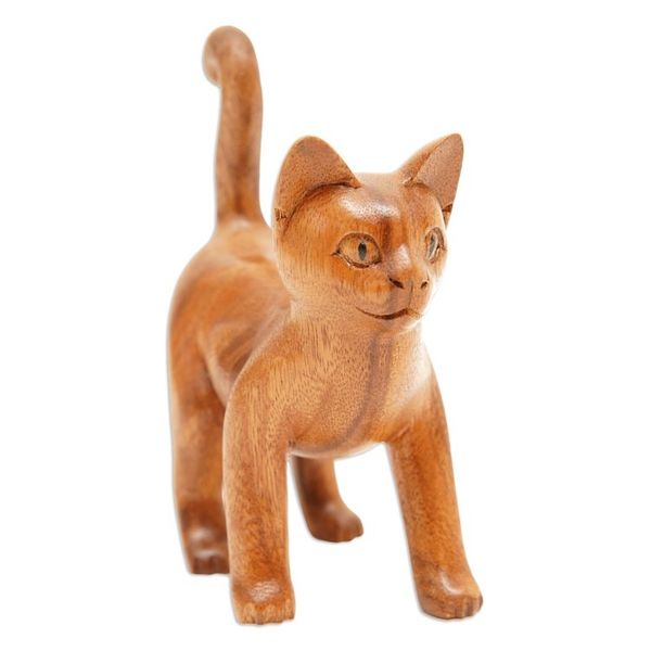 Alternate image for Wood Sculpture from Indonesia Guardian Cat