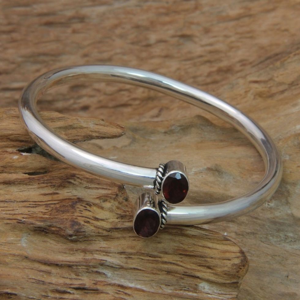 Balinese Garnet and Sterling Silver Bangle Bracelet 'Bound To You'