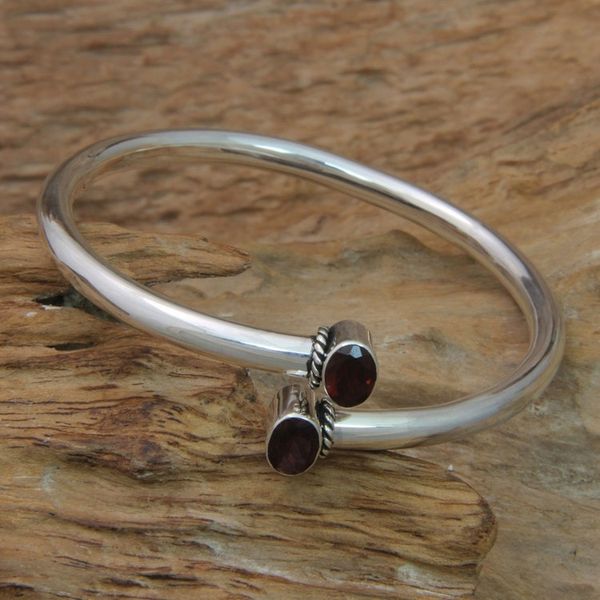 Alternate image for Balinese Garnet and Sterling Silver Bangle Bracelet Bound To You