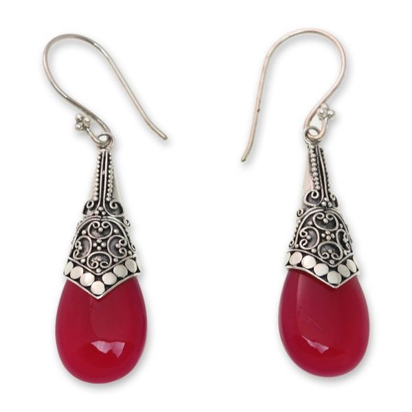 Alternate image for Deep Pink Chalcedony and Silver Dangle Earrings from Bali Puncak Jaya in Pink