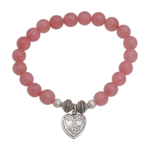 Alternate image for Pink Agate and Heart Charm Beaded Bracelet from Bali Sentimental Charm