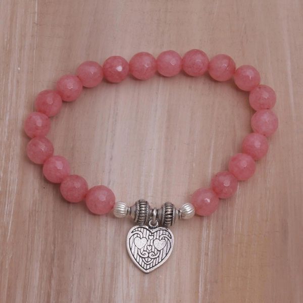 Alternate image for Pink Agate and Heart Charm Beaded Bracelet from Bali Sentimental Charm