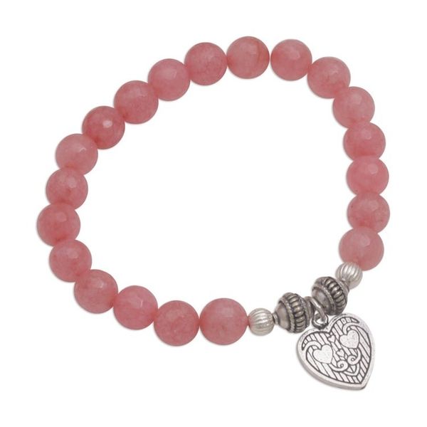 Alternate image for Pink Agate and Heart Charm Beaded Bracelet from Bali Sentimental Charm