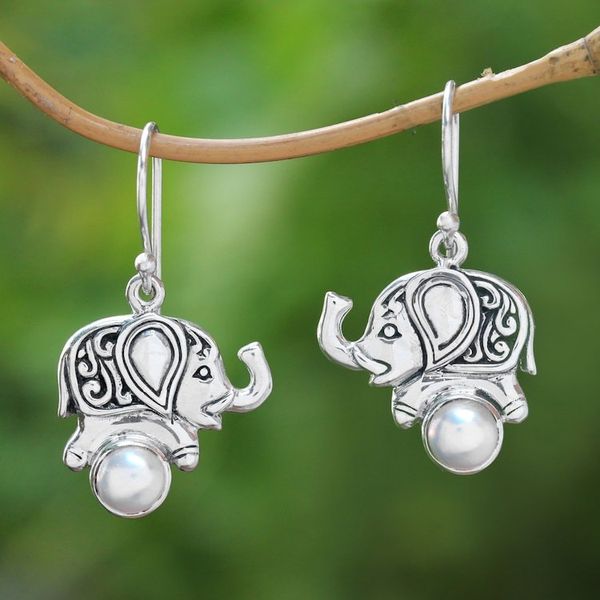 Alternate image for Cultured Pearl Elephant Dangle Earrings from Bali Elephant Soccer