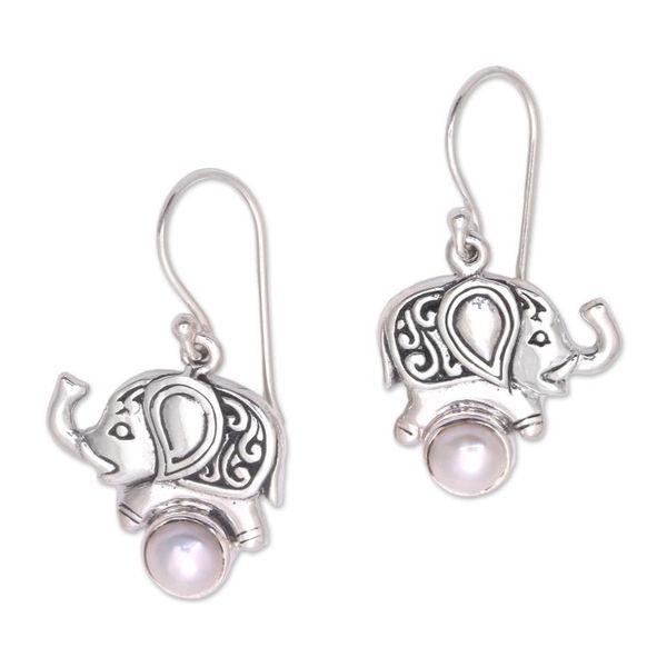 Alternate image for Cultured Pearl Elephant Dangle Earrings from Bali Elephant Soccer